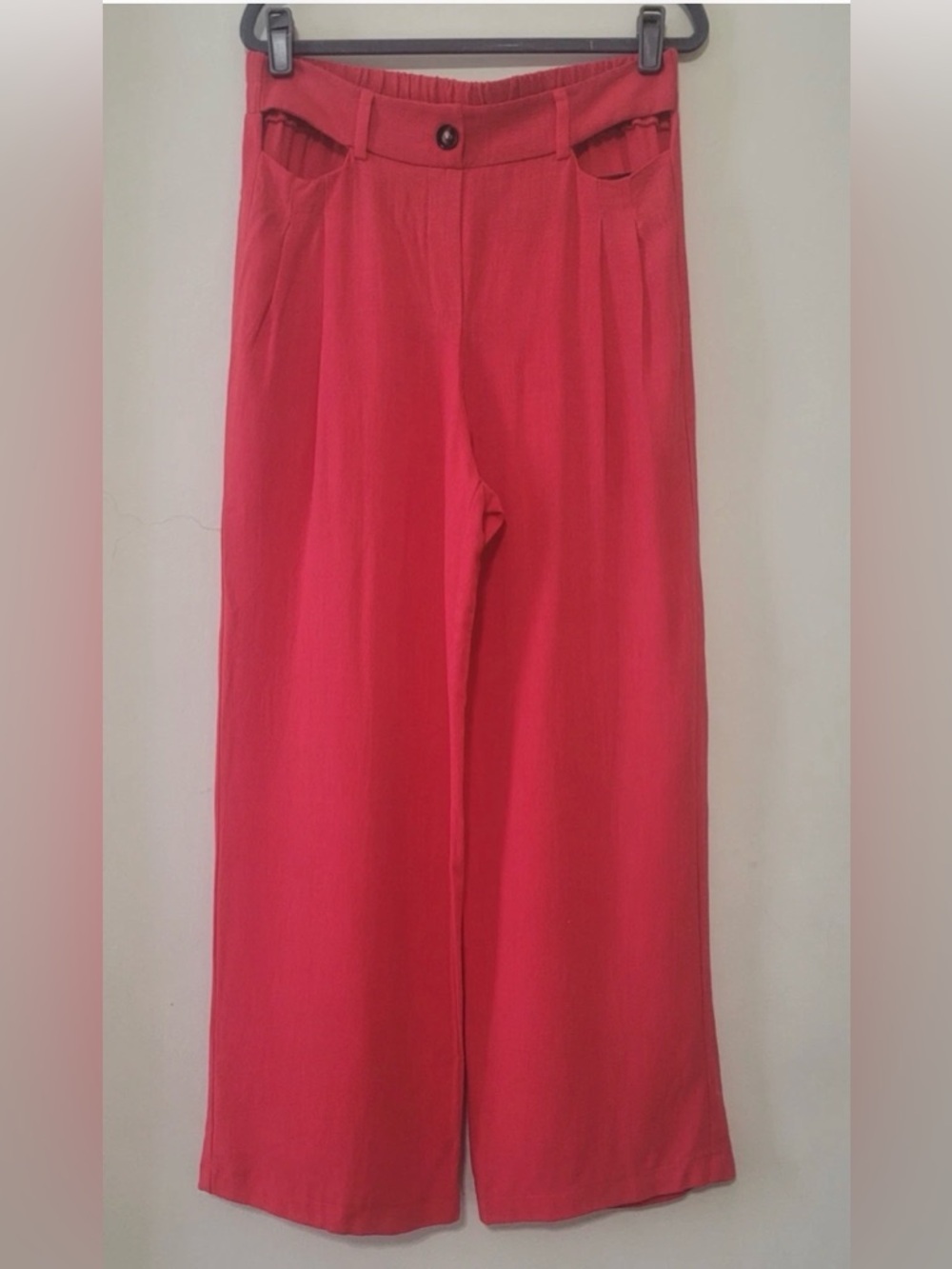 Monteau Women’s XL Linen Blend Pants Wide Leg Pleated Cut Out Summer Suiting NWT